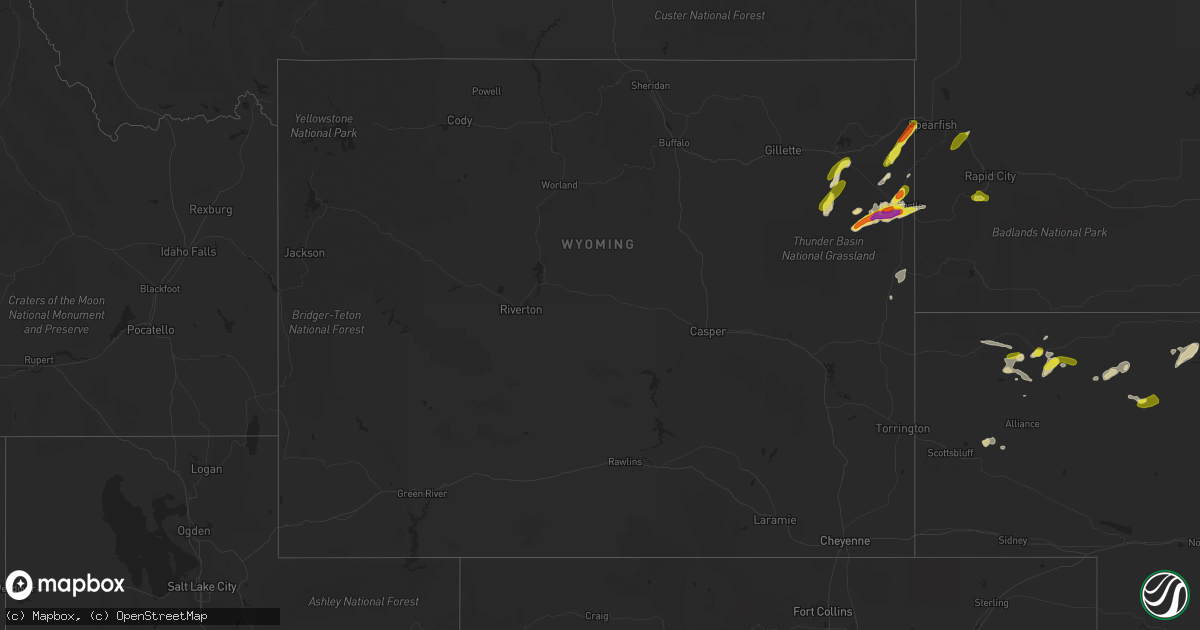 Hail map in Wyoming on July 4, 2022