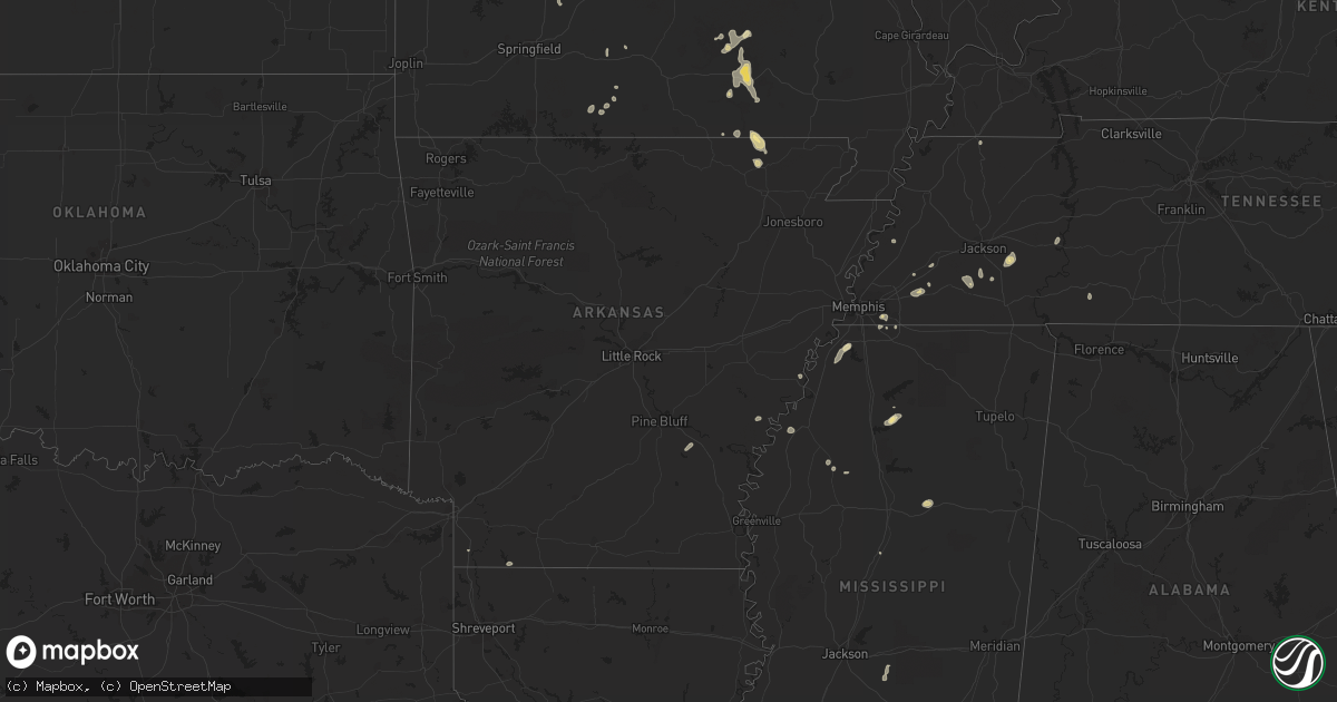 Hail map in Arkansas on July 4, 2023