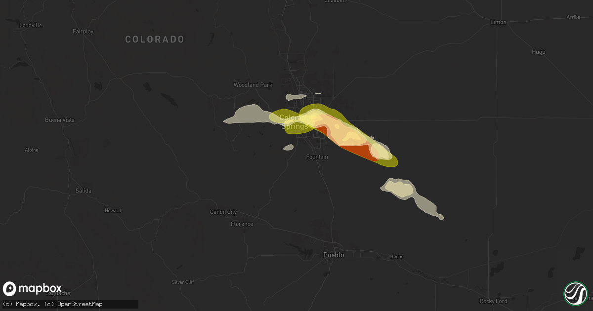 Hail map in Colorado Springs, CO on July 4, 2023