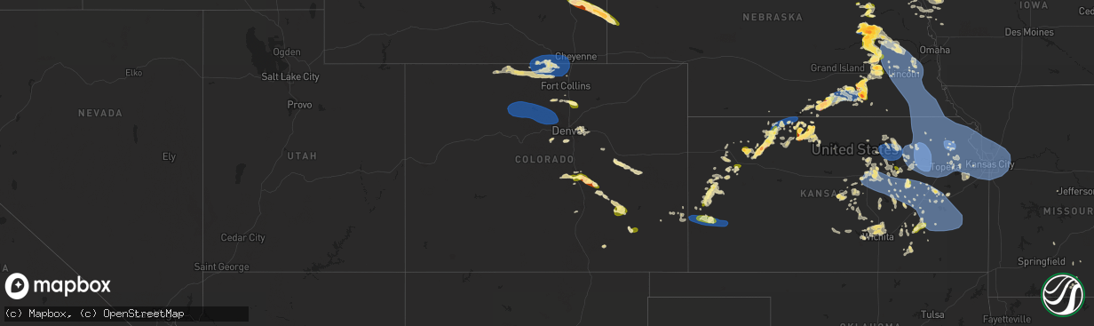 Hail map in Colorado on July 4, 2023