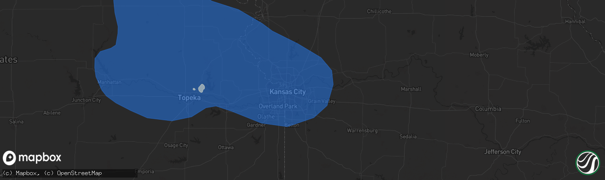 Hail map in Independence, MO on July 4, 2023