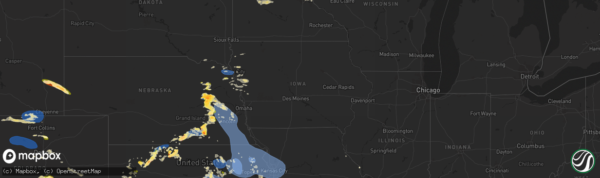 Hail map in Iowa on July 4, 2023