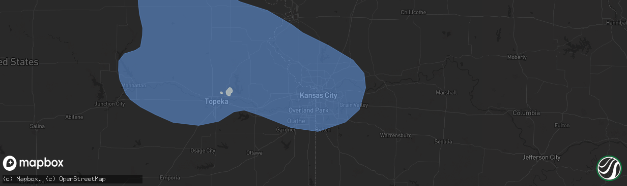 Hail map in Kansas City, KS on July 4, 2023