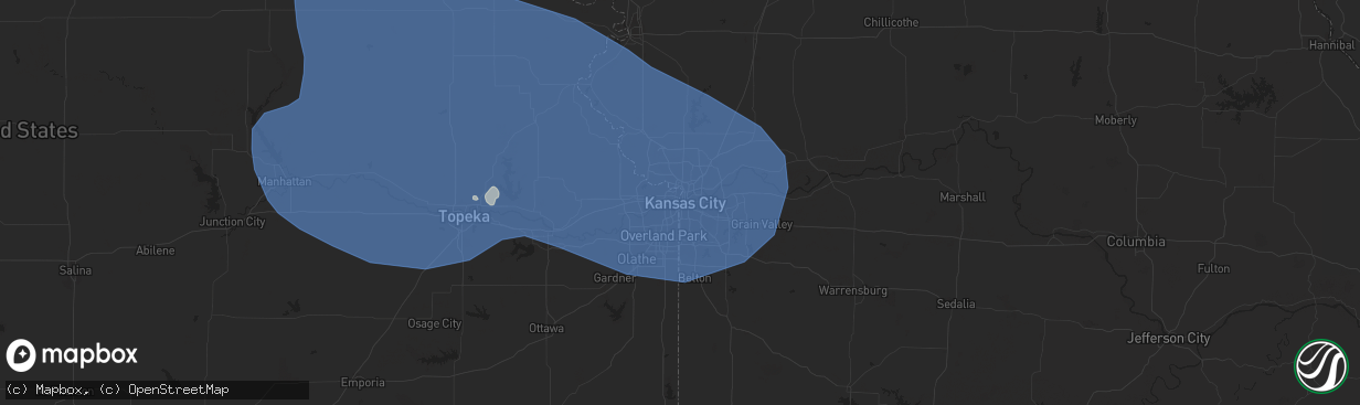 Hail map in Kansas City, MO on July 4, 2023