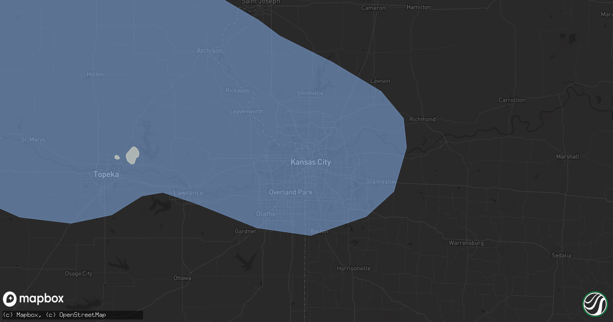 Hail map in Kansas City, MO on July 4, 2023