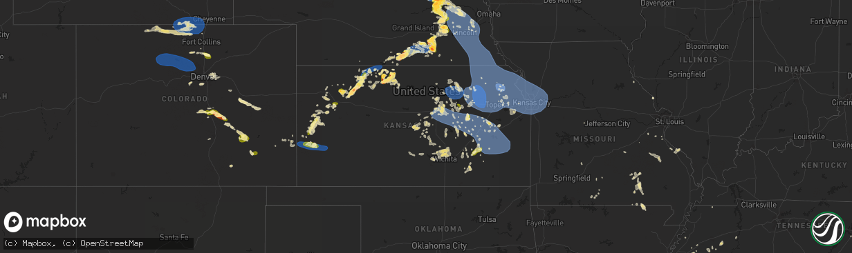 Hail map in Kansas on July 4, 2023