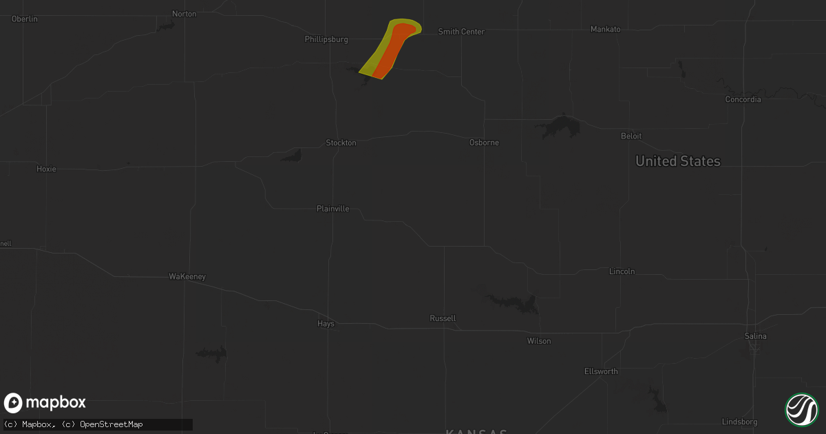 Hail map in Kensington, KS on July 4, 2023