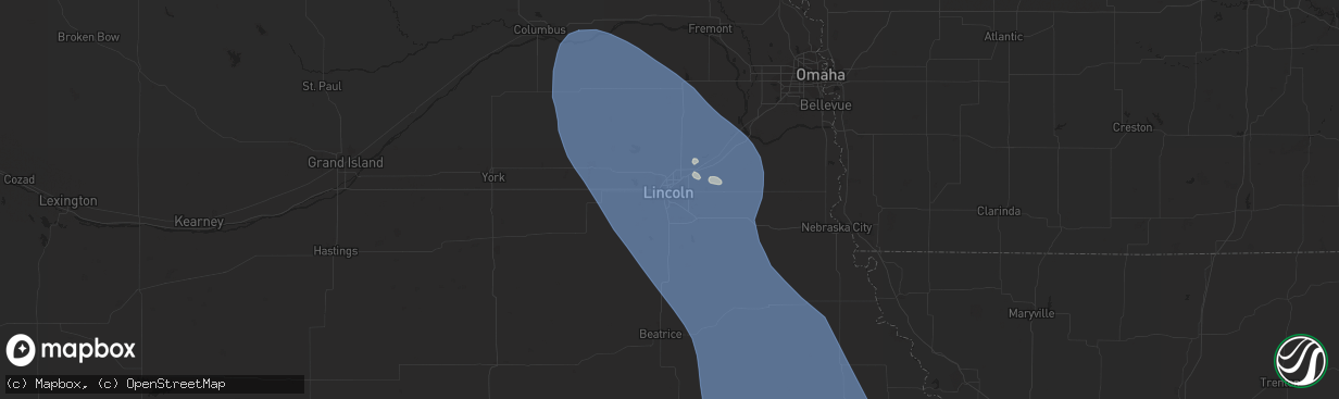Hail map in Lincoln, NE on July 4, 2023