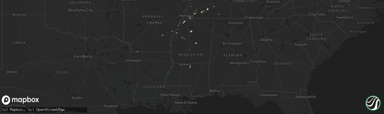 Hail map in Mississippi on July 4, 2023