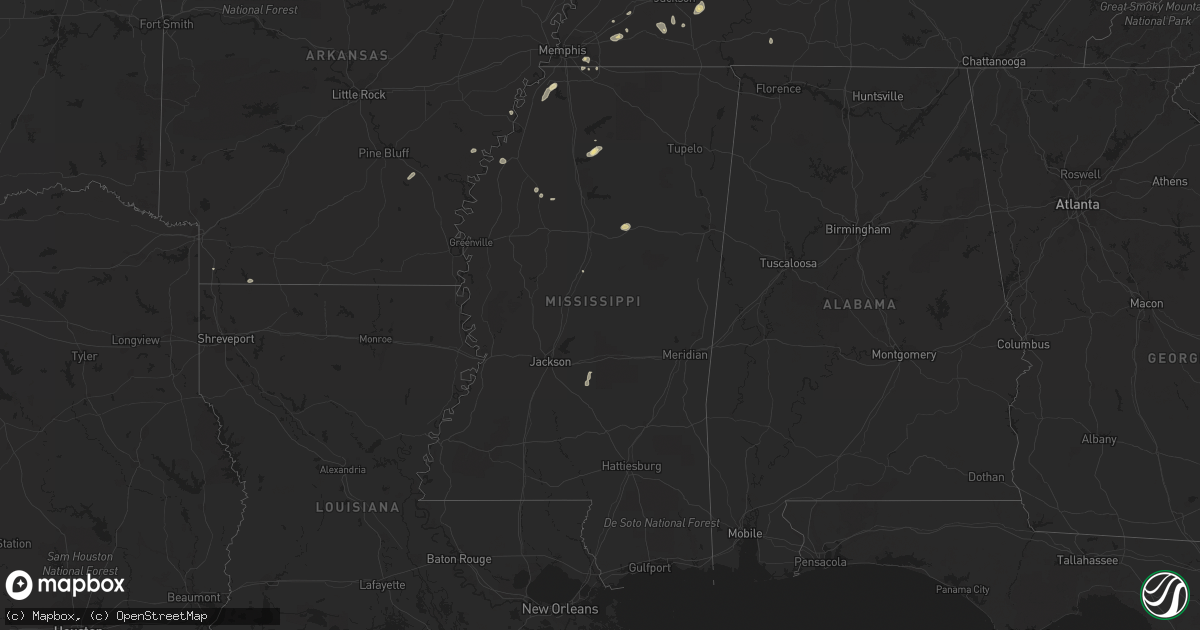 Hail map in Mississippi on July 4, 2023