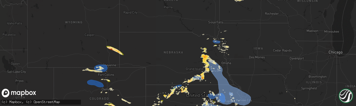 Hail map in Nebraska on July 4, 2023