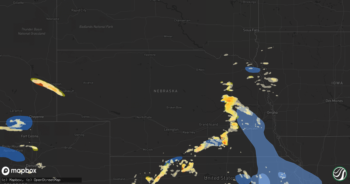 Hail map in Nebraska on July 4, 2023