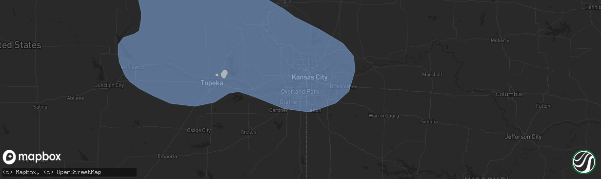 Hail map in Overland Park, KS on July 4, 2023