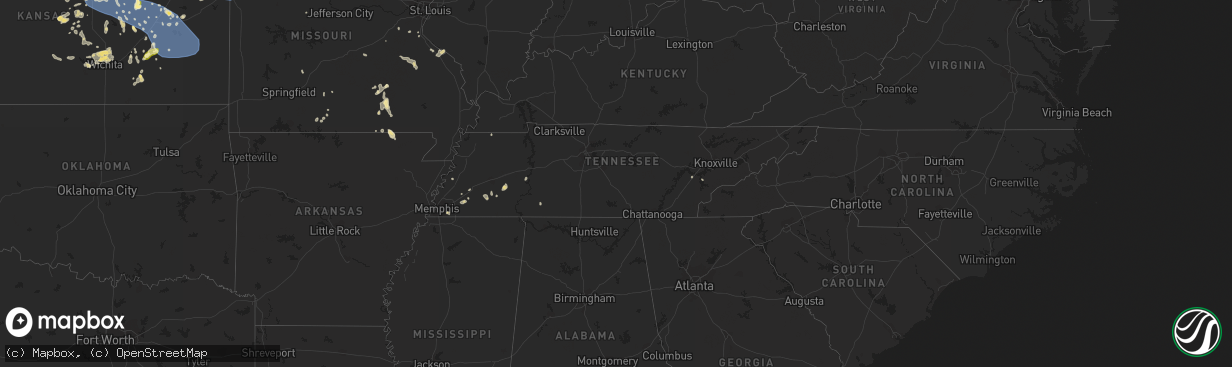 Hail map in Tennessee on July 4, 2023
