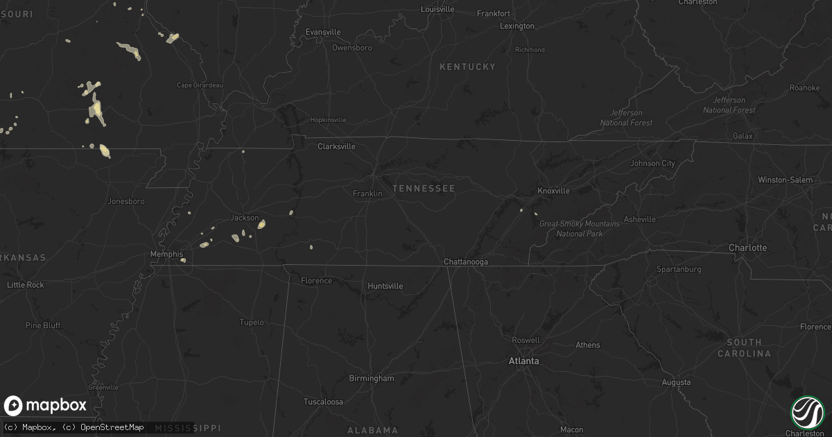 Hail map in Tennessee on July 4, 2023
