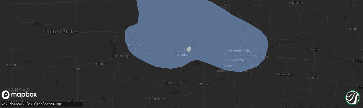 Hail map in Topeka, KS on July 4, 2023