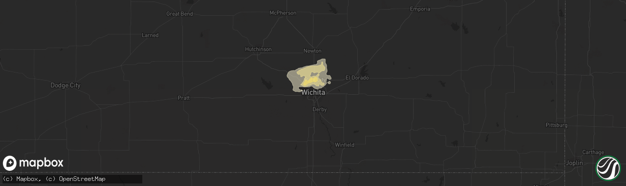 Hail map in Wichita, KS on July 4, 2023