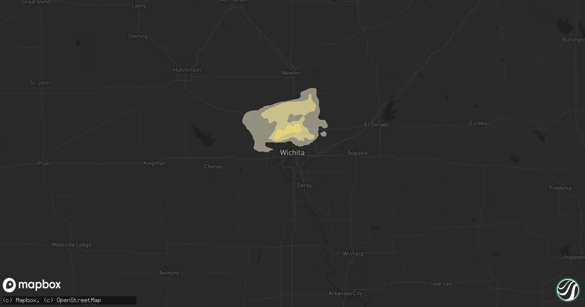 Hail map in Wichita, KS on July 4, 2023