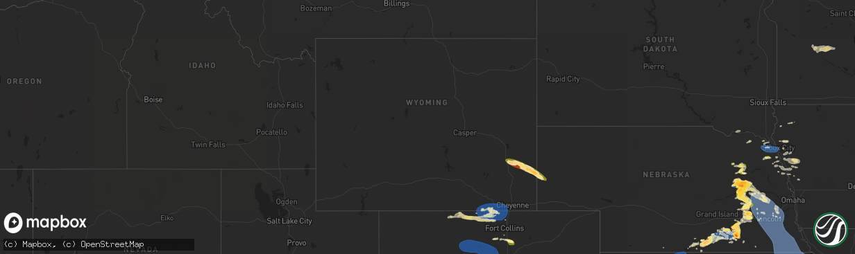 Hail map in Wyoming on July 4, 2023