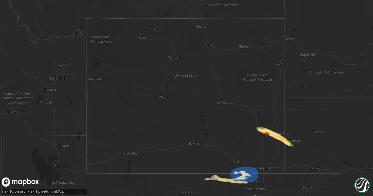 Hail map in Wyoming on July 4, 2023