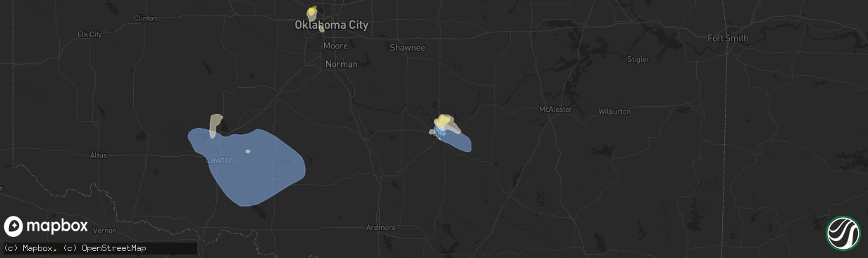 Hail map in Ada, OK on July 4, 2024