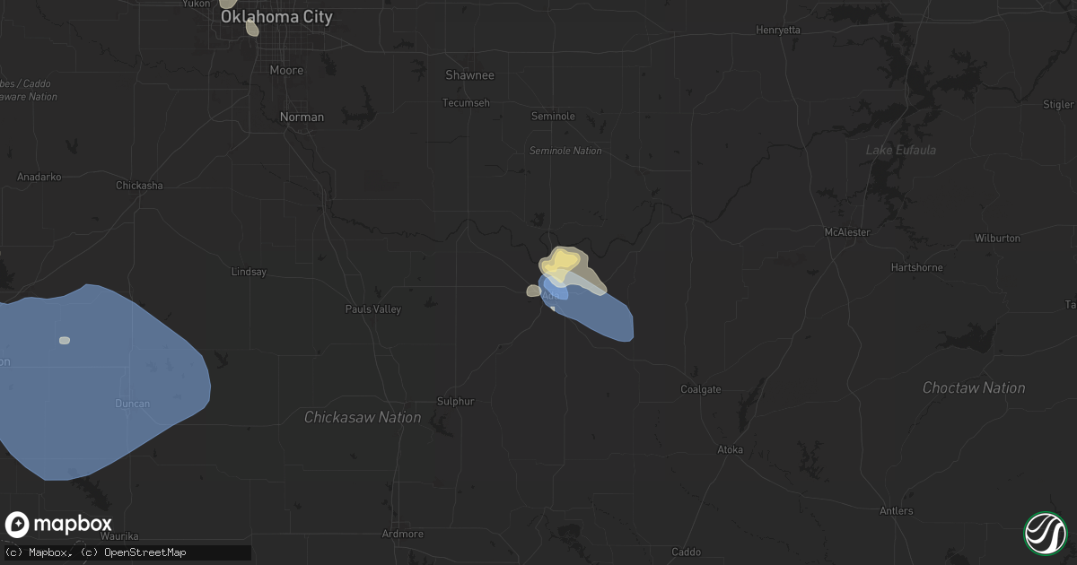 Hail map in Ada, OK on July 4, 2024