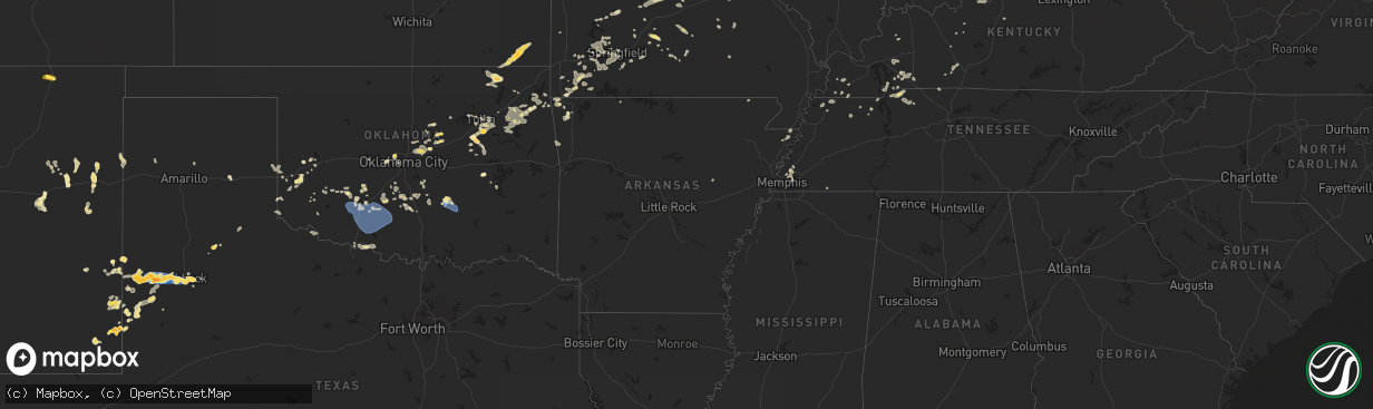 Hail map in Arkansas on July 4, 2024