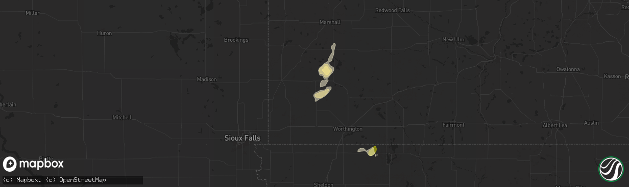 Hail map in Chandler, MN on July 4, 2024