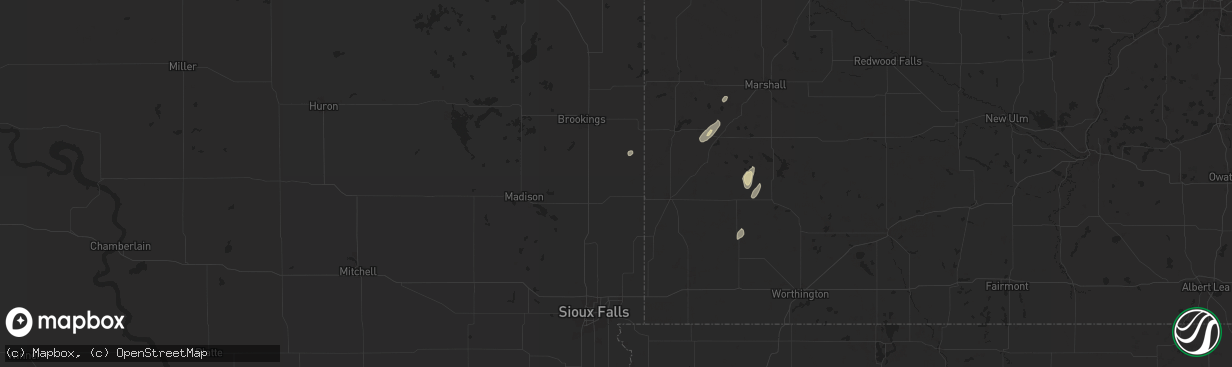 Hail map in Flandreau, SD on July 4, 2024