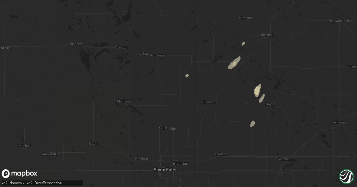 Hail map in Flandreau, SD on July 4, 2024