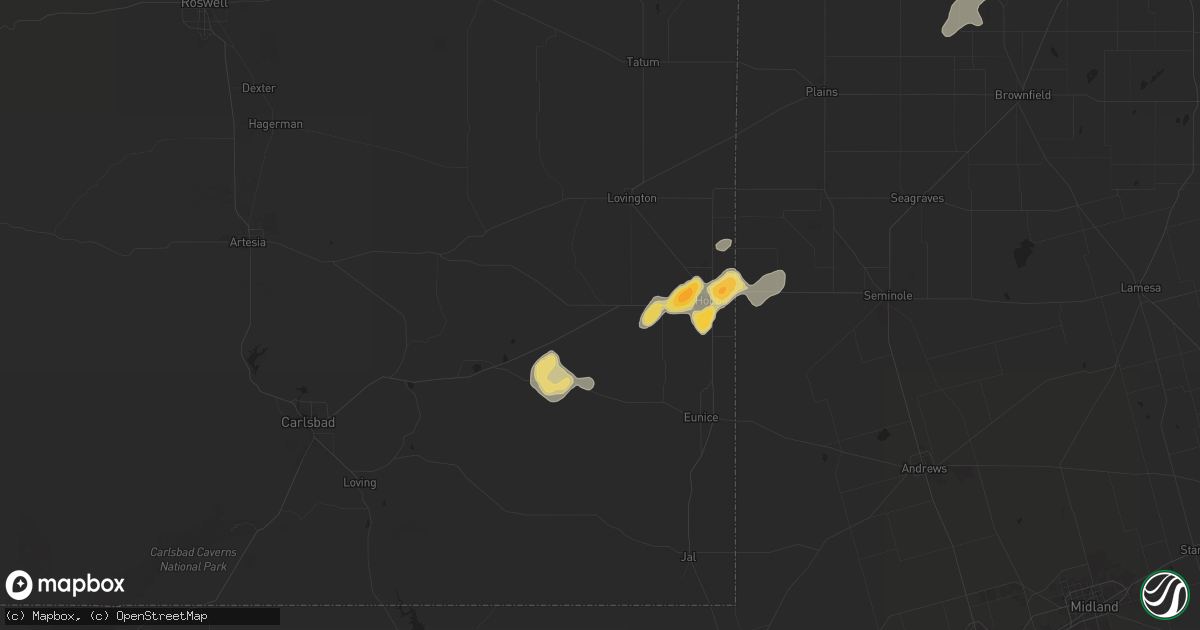 Hail map in Hobbs, NM on July 4, 2024
