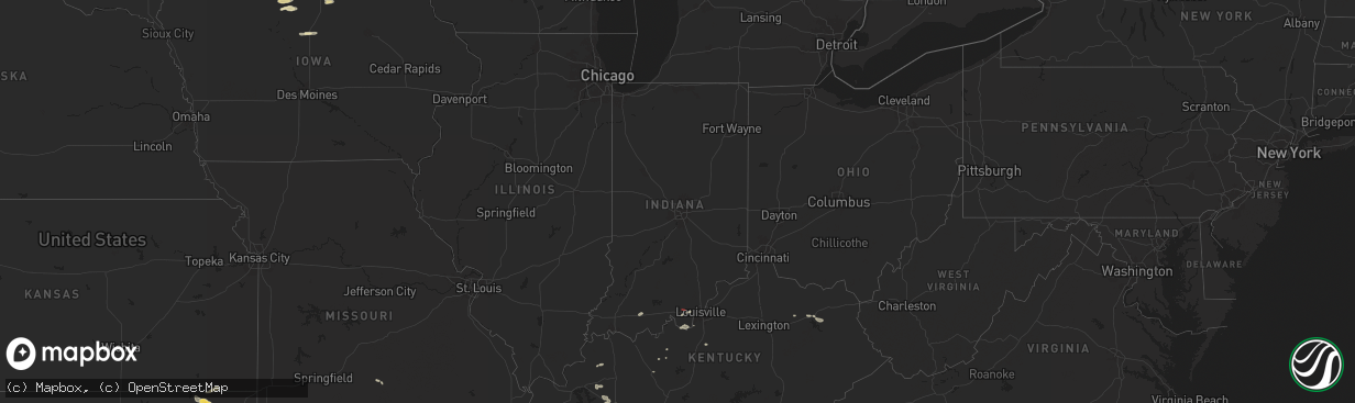 Hail map in Indiana on July 4, 2024