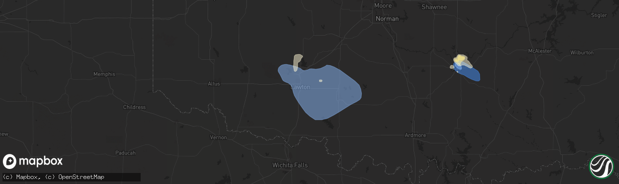 Hail map in Lawton, OK on July 4, 2024