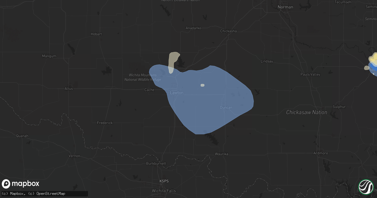 Hail map in Lawton, OK on July 4, 2024