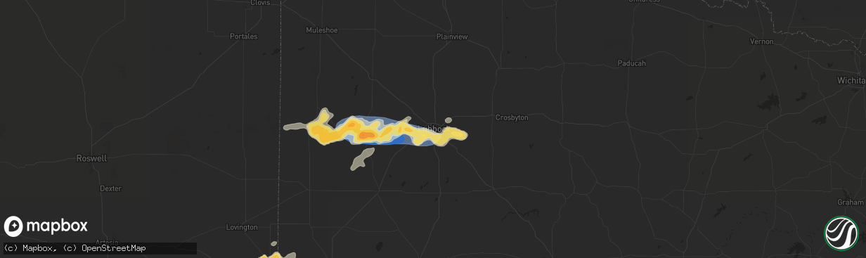 Hail map in Lubbock, TX on July 4, 2024