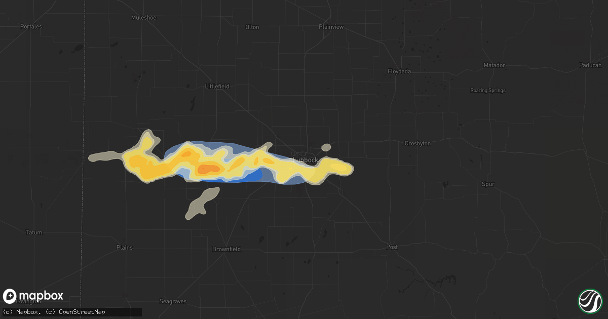 Hail map in Lubbock, TX on July 4, 2024