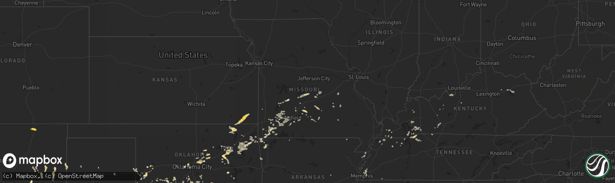 Hail map in Missouri on July 4, 2024