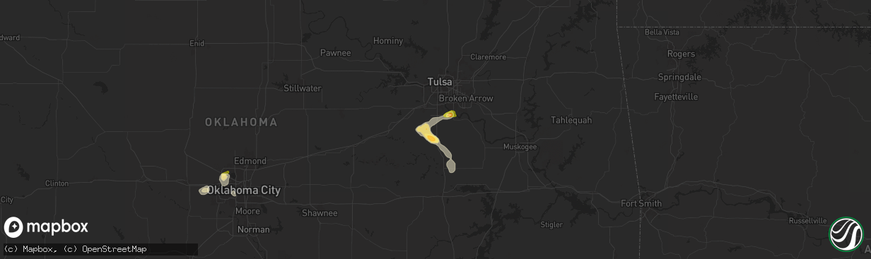 Hail map in Mounds, OK on July 4, 2024