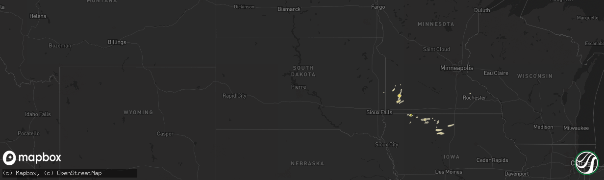 Hail map in South Dakota on July 4, 2024