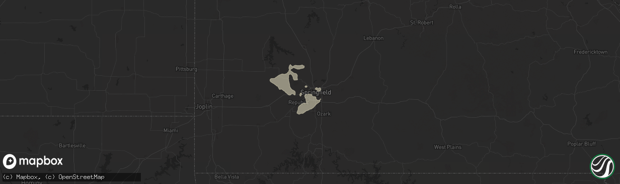 Hail map in Springfield, MO on July 4, 2024