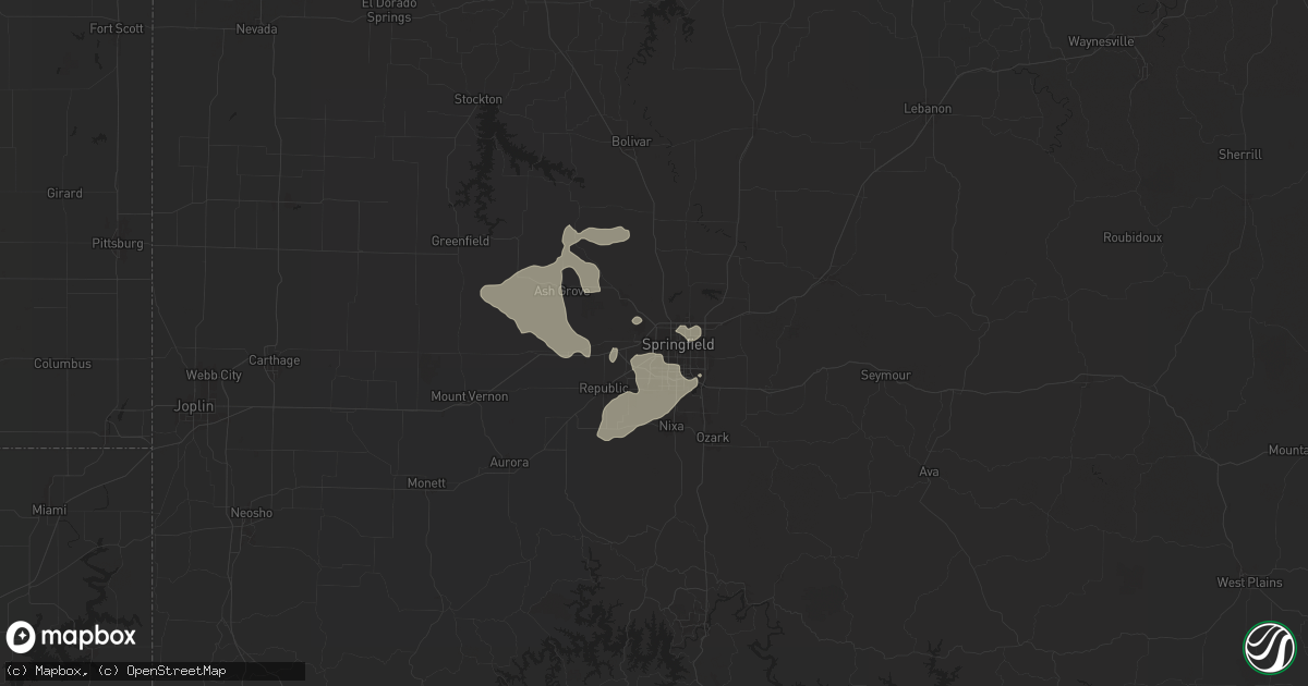 Hail map in Springfield, MO on July 4, 2024