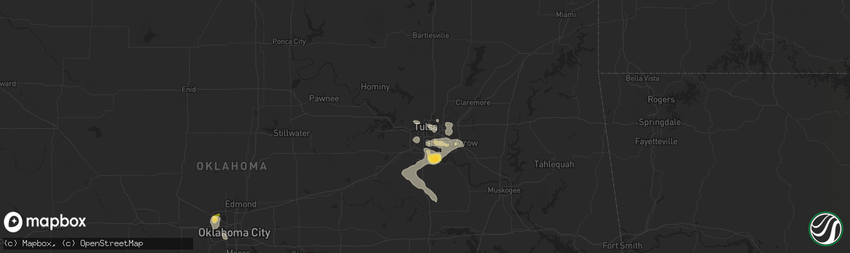 Hail map in Tulsa, OK on July 4, 2024