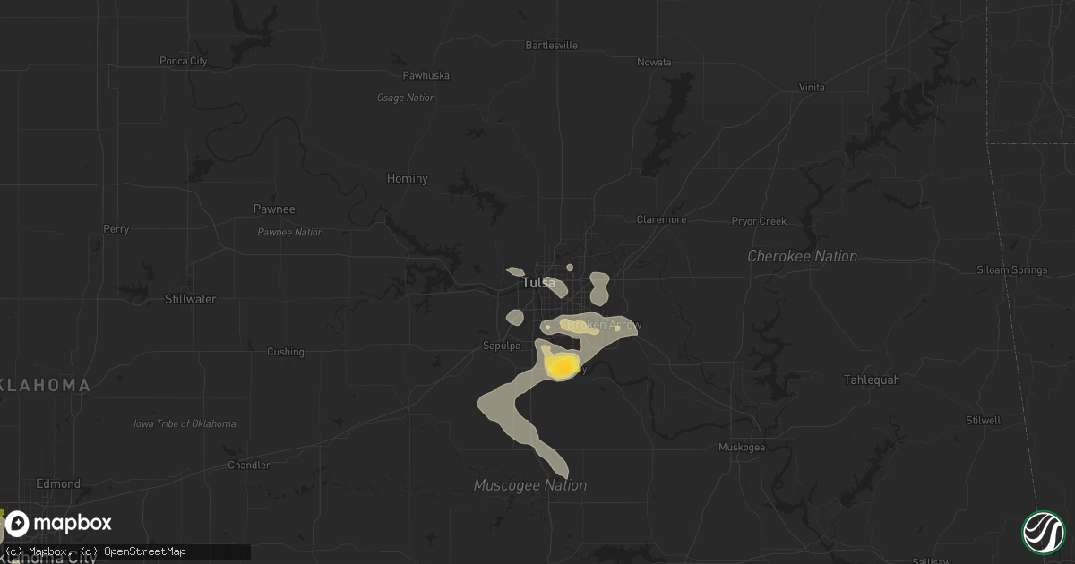Hail map in Tulsa, OK on July 4, 2024