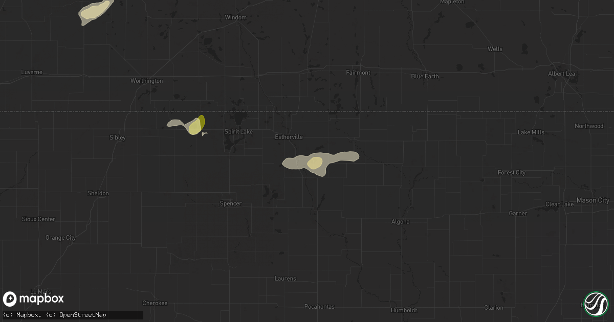 Hail map in Wallingford, IA on July 4, 2024