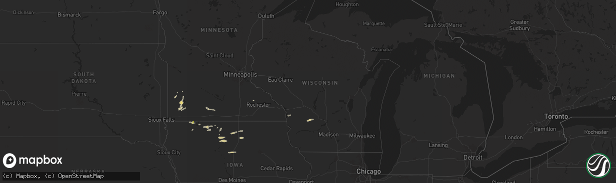 Hail map in Wisconsin on July 4, 2024