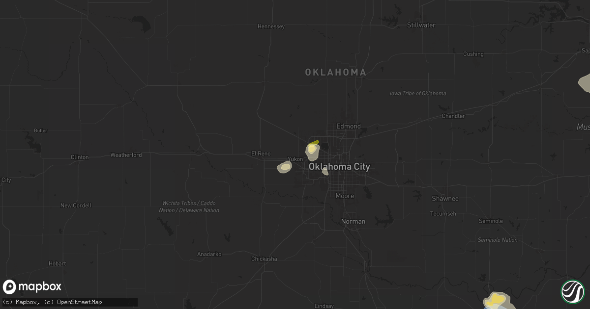 Hail map in Yukon, OK on July 4, 2024