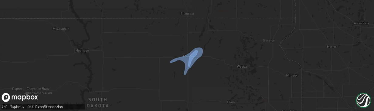 Hail map in Aberdeen, SD on July 4, 2025