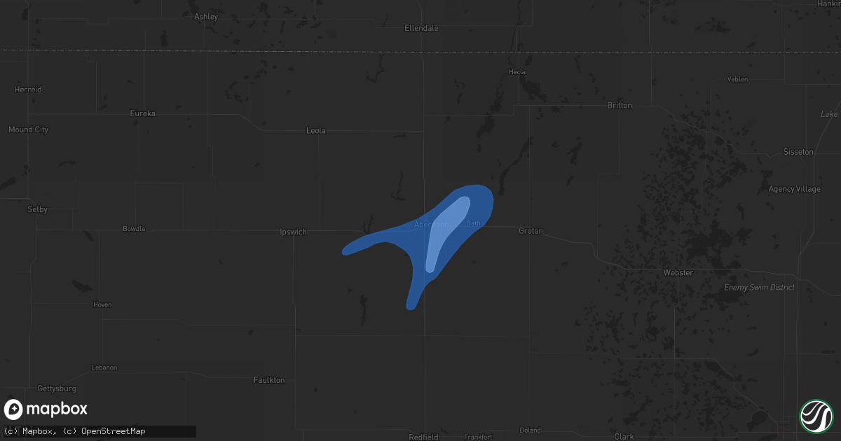 Hail map in Aberdeen, SD on July 4, 2025