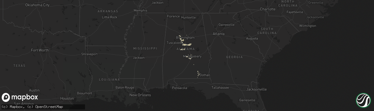 Hail map in Alabama on July 4, 2025