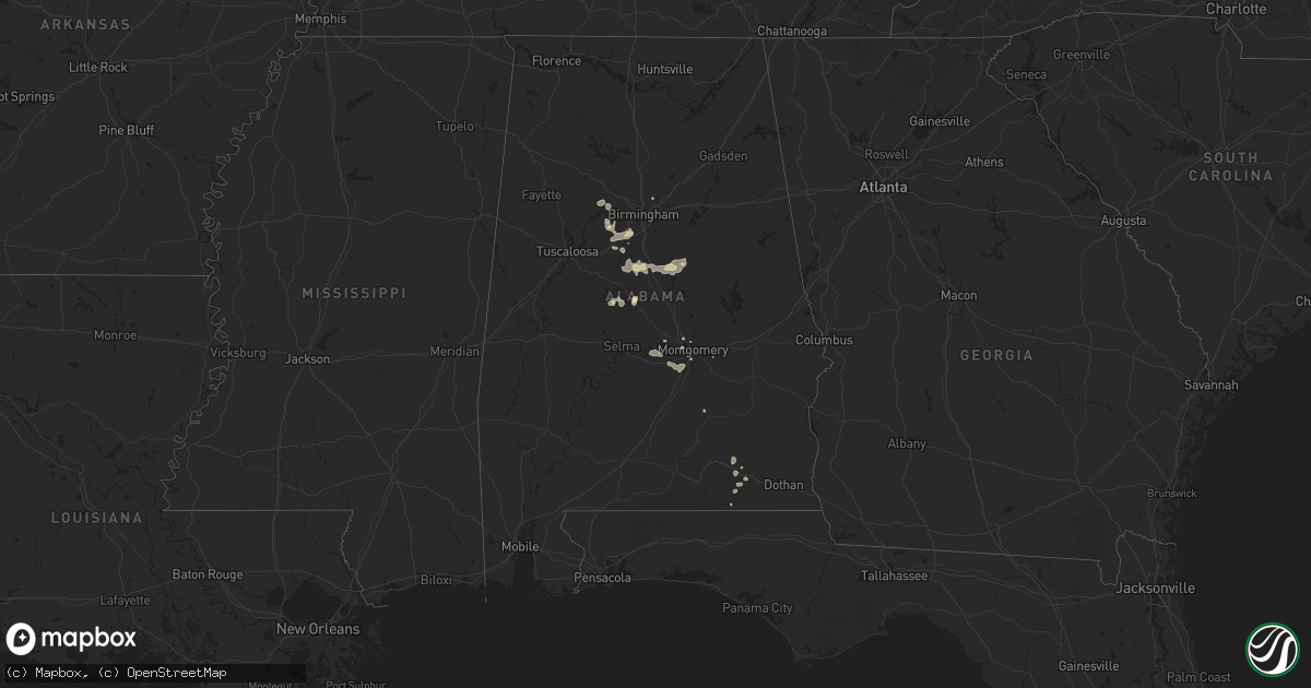 Hail map in Alabama on July 4, 2025